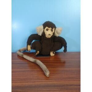 Vintage Kamar Stuffed Plush Monkey Distressed Brown Beige Long Tail Big Ears